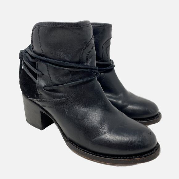 Freebird Black Leather & Suede Casey Ankle Booties Sz 6 Ankle Tie Made in Mexico - Picture 1 of 9